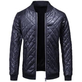 Klassische, gepolsterte Designer-Lederjacke aus reinem Schaffell für Herren in Blau